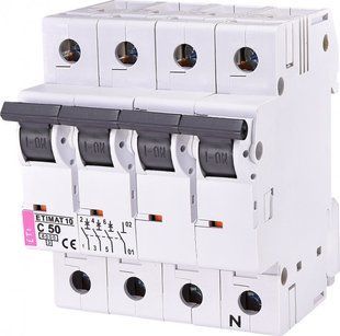 Автоматический выключатель ETIMAT 10 3p+N C 50А (6 kA) 2136721 ETI