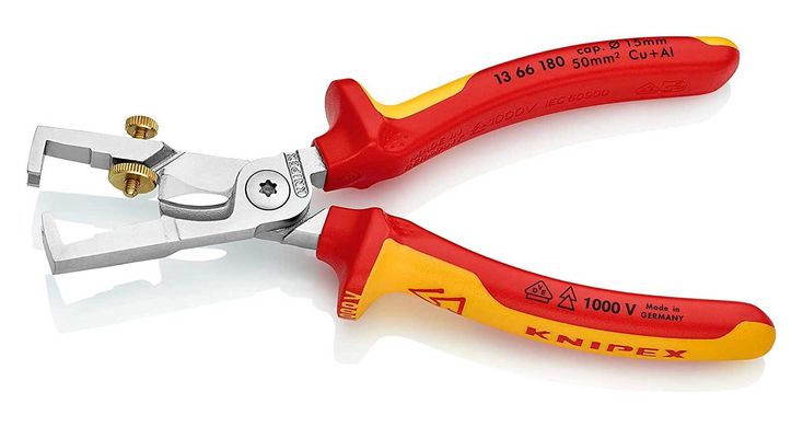 Tongs for stripping the cable cutting function, chrome, dielectric 10mm2 13 66 180 Knipex