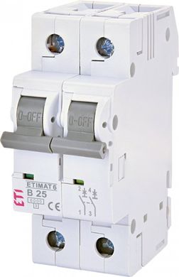 Автоматический выключатель ETIMAT 6 2p В 25А (6 kA) 2113518 ETI