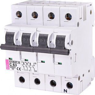 Автоматический выключатель ETIMAT 10 3p+N C 63А (6 kA) 2136722 ETI