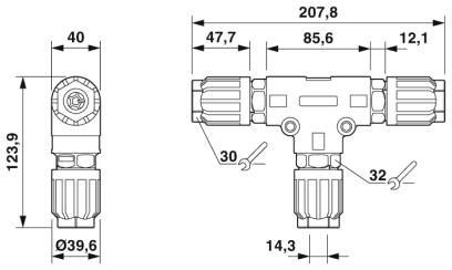 Cable splitter T-shaped - QPD T 4PE6,0 3X9-14 BK - 1411414 Phoenix Contact