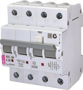 Diff. Auto Off. KZS-4M 3p + N C 25 / 0.03 type A (6kA) 2174926ETI 2,174,926 ETI