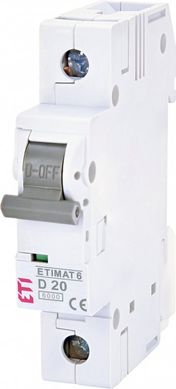 Автоматичний вимикач ETIMAT 6 1p D 20A (6kA) 2161517 ETI