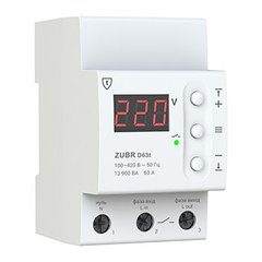 Реле напряжения для дома или квартиры, Zubr D63t, 63А термозащита Zubr