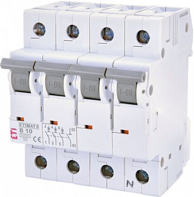 Автоматичний вимикач ETIMAT 6 3p + N B 10А (6 kA) 2116514 ETI