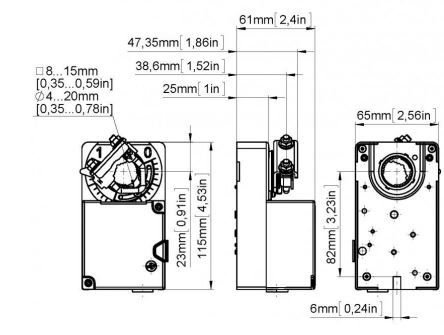 Air damper and valve actuator, 230V AC 227-230-10-P5 Gruner