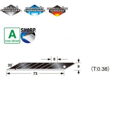 Леза сегментні 9мм TAJIMA Acute Angle Razar Black Blades CB39RB кут нахилу 30 °, 10 шт.