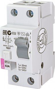 Реле диференціальне (УЗО) EFI-2 63 / 0,03 тип AC (10kA) 2062124ETI 2062124 ETI
