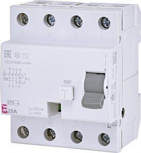 Реле диференціальне (УЗО) EFI6-4 25 / 0,03 тип AC (6kA) 2062137ETI 2062137 ETI