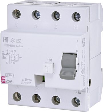 Differential relay (RCD) EFI6-4 25 / 0,03 type AC (6kA) 2062137ETI 2,062,137 ETI